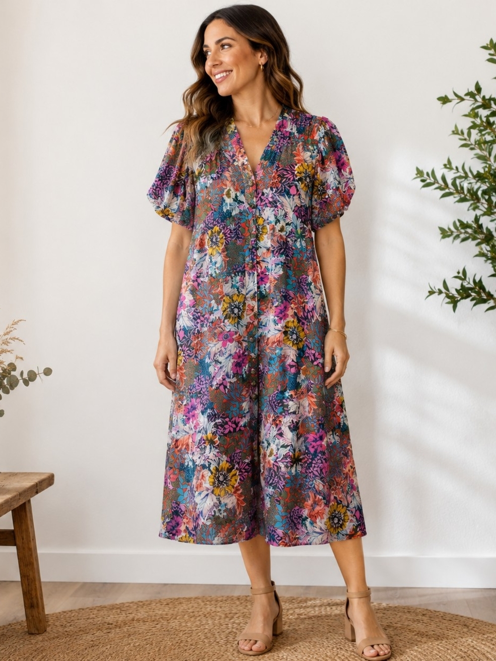 Akemi + Kin Colorful Floral Print Dress - XS